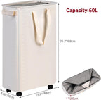 efluky Slim Laundry Hamper with Wheels, Rolling Laundry Basket for Clothes, Small Laundry Basket for Bedroom, Dorm and Laundry Room, 60L (12.7 Gallons) Beige