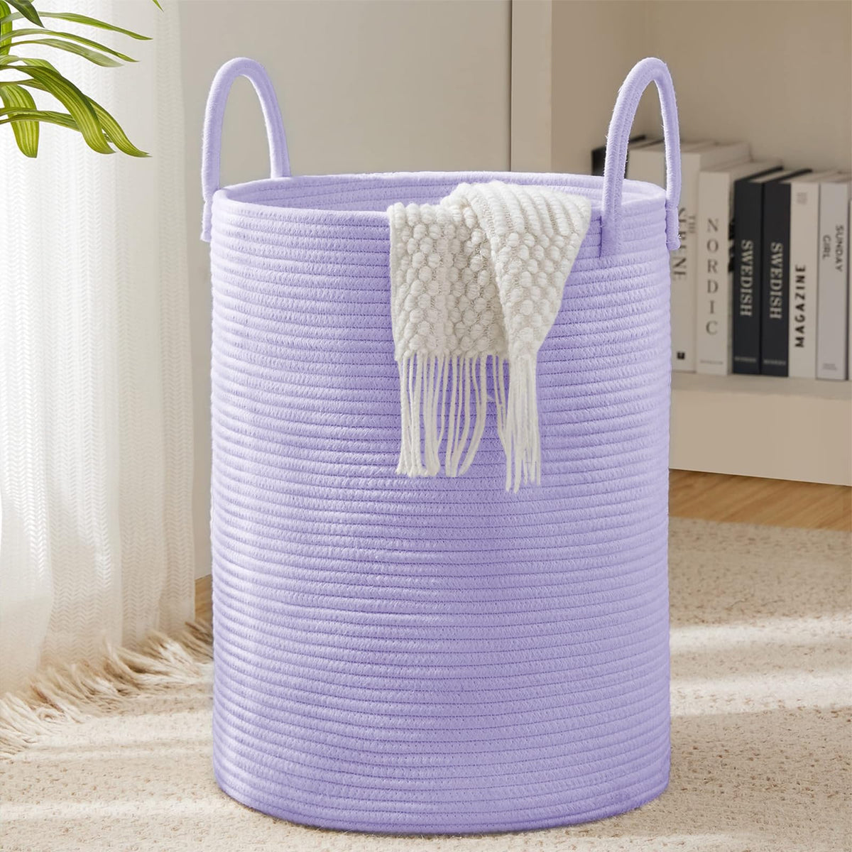 YOUDENOVA Jute Rope Laundry Hamper Basket, 58L Blanket Basket for Nursery