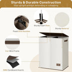 SOLEDI Luxury Double Laundry Hamper with Lid and Removable Bags, 38.3 Gal Large Laundry Bin, Laundry Basket 2 Sections, Collapsible Clothes Hamper for Bedroom, Laundry Room, Bathroom, Off-white