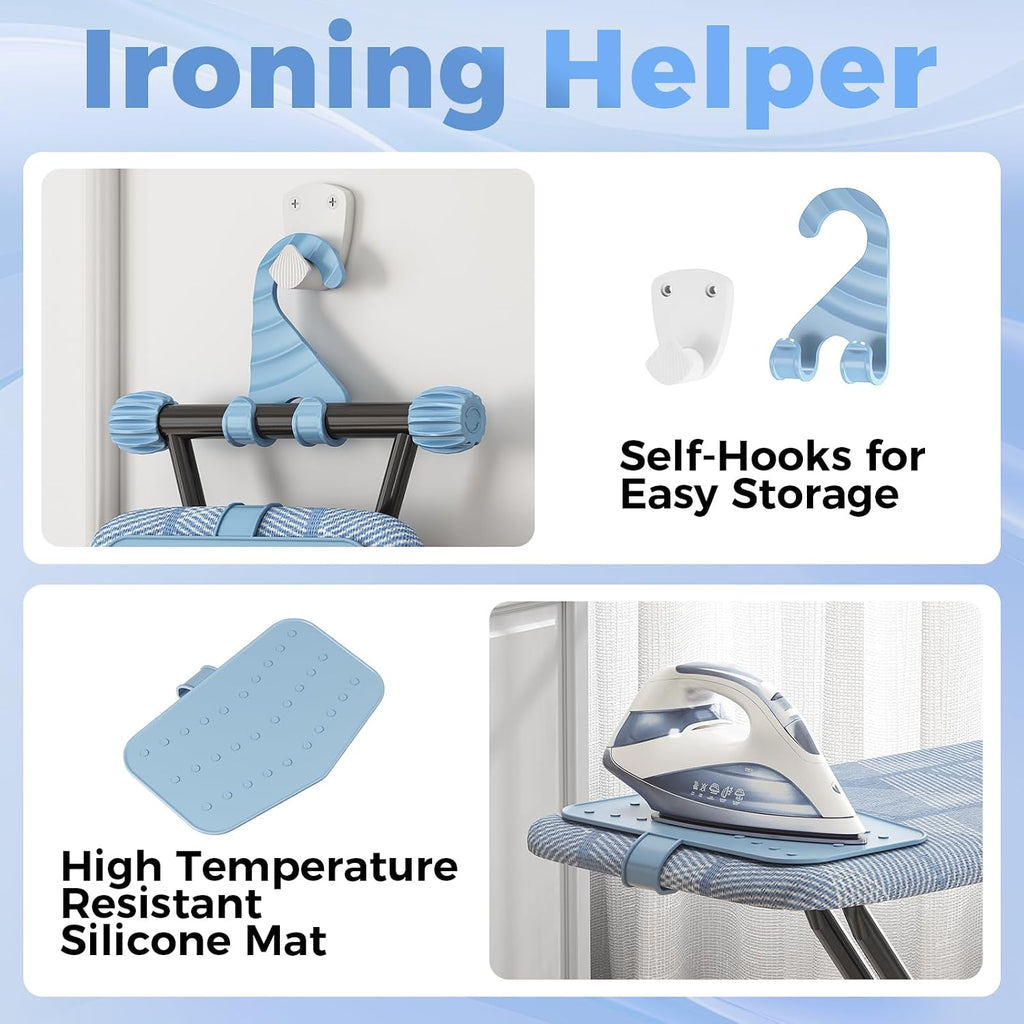 KINGBOARD Ironing Board with Silicon Iron Mat, Heavy Duty Leg 13x43 Blue