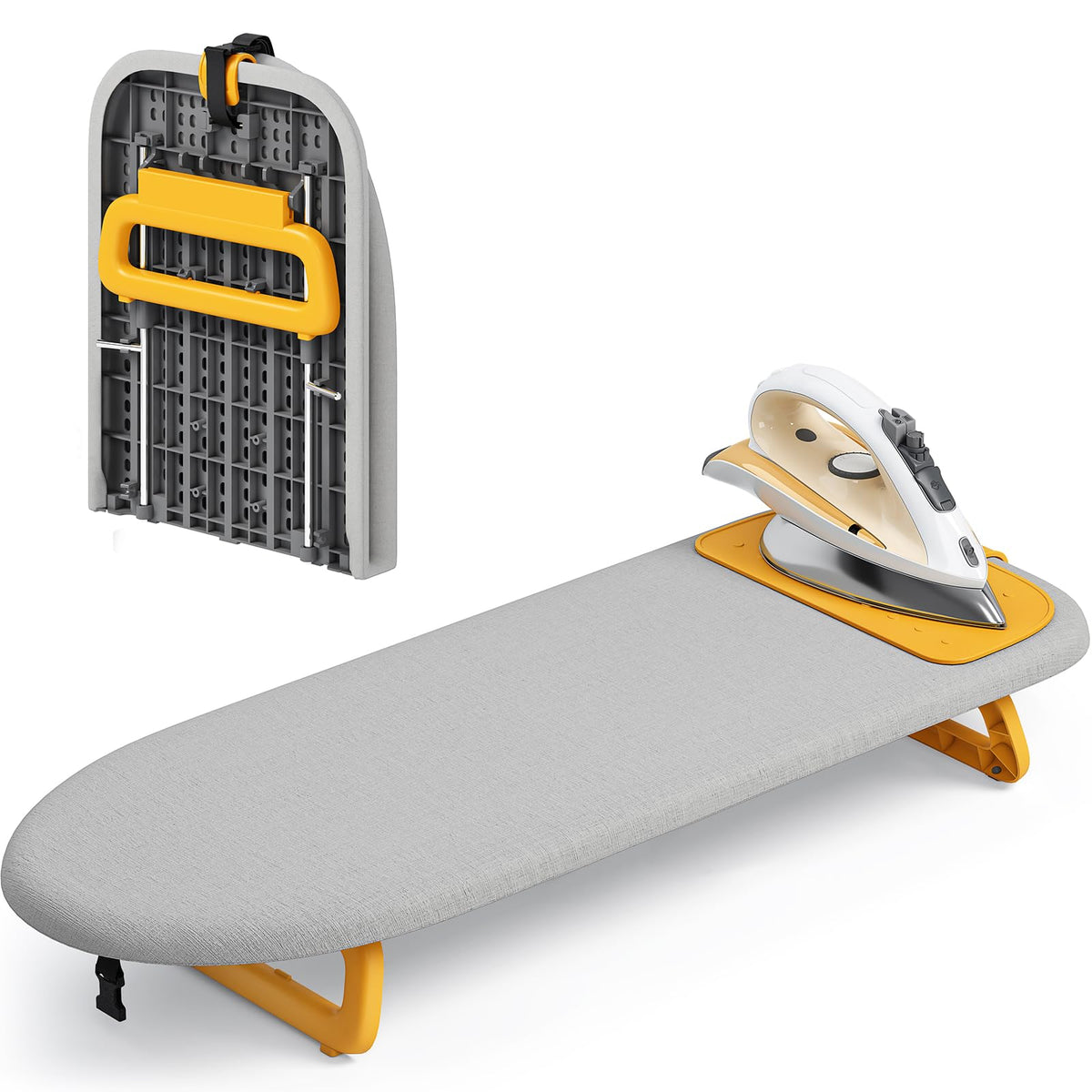 KINGBOARD Small Ironing Board with Iron Mat, Tabletop Iron Board, Black