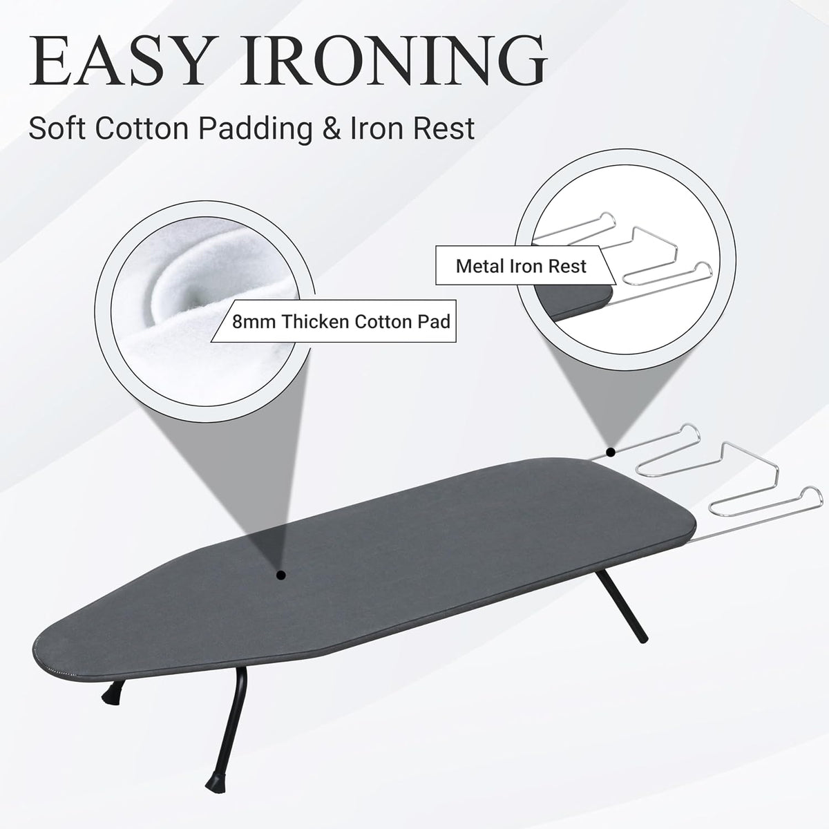 ZOES HOMEWARE Metal Mesh Panel Tabletop Ironing Board | Foldable Iron Board | Heavy Duty Small Iron Board with Heat Resistant Cover and 100% Cotton 8mm Thicken Pad | 31.5"x11.8"x6.2"