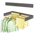 Vikaqi Wall Mounted Clothes Drying Rack 40 inches, Foldable Wall Mount Laundry Rack Folding Indoor, Drying Rack Clothing Collapsible, Hidden Space Saver with Wall Template, 6 Rods, White