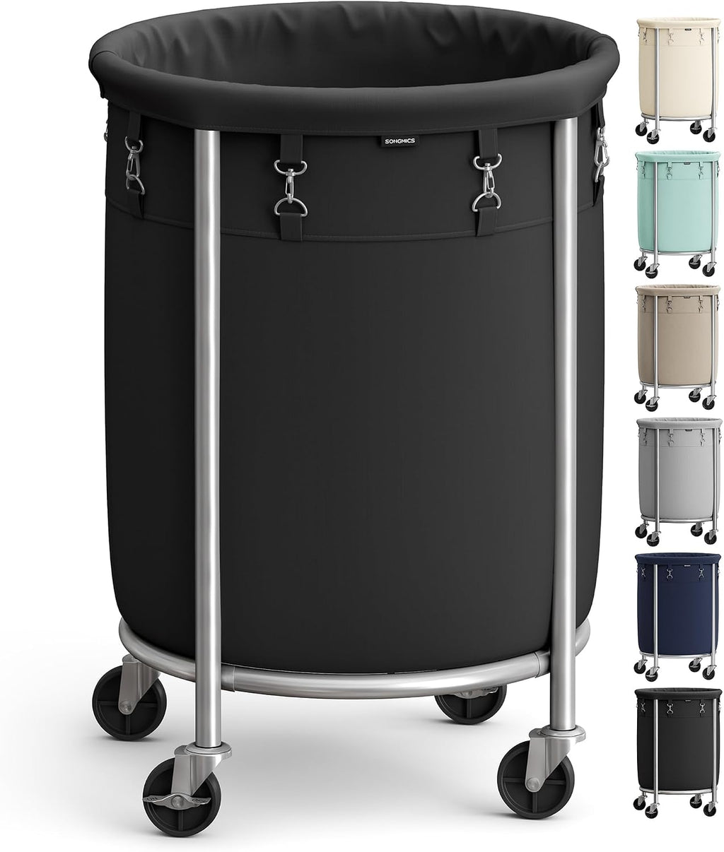 SONGMICS Laundry Basket with Wheels, 110L, Steel Frame, Removable Bag