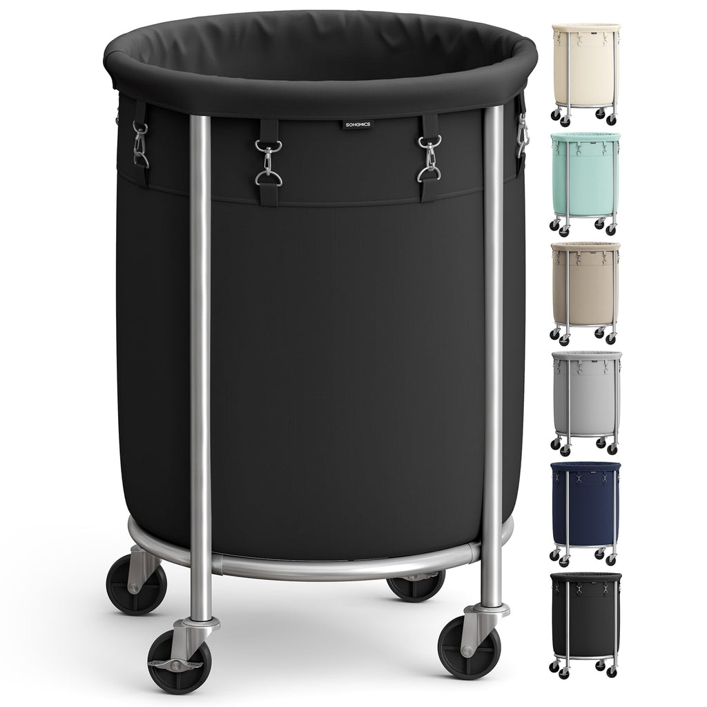 SONGMICS Laundry Basket with Wheels, 110L, Steel Frame, Removable Bag