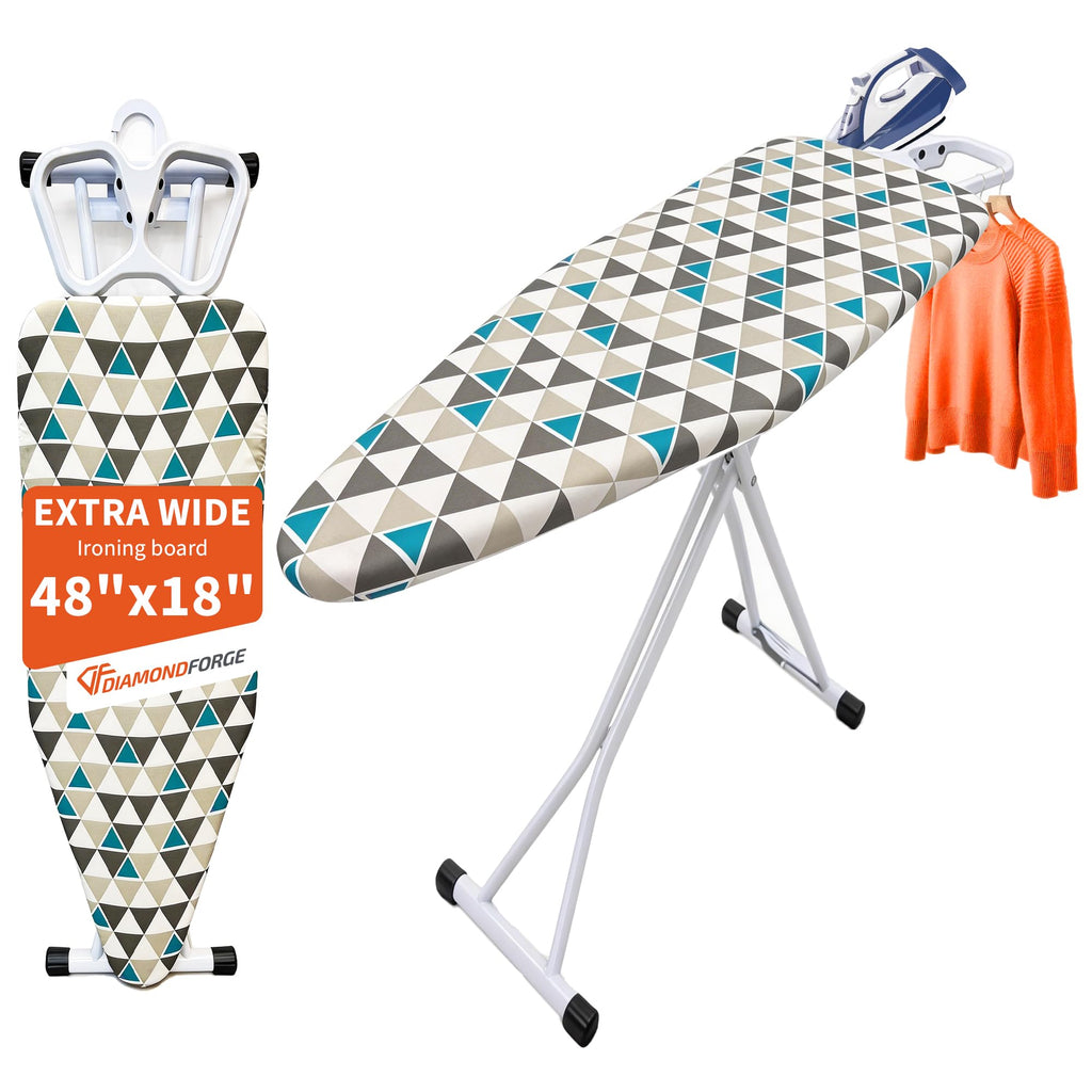 Ironing Board, 43"×13" with Iron Rest, 7 Adjustable Height & Clothes Shelf