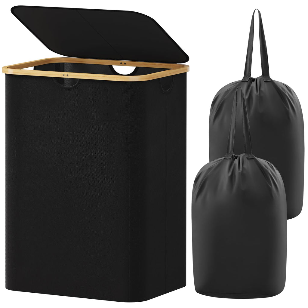 Lifewit 105L Large Laundry Basket with Lid, Removable Bags, Black