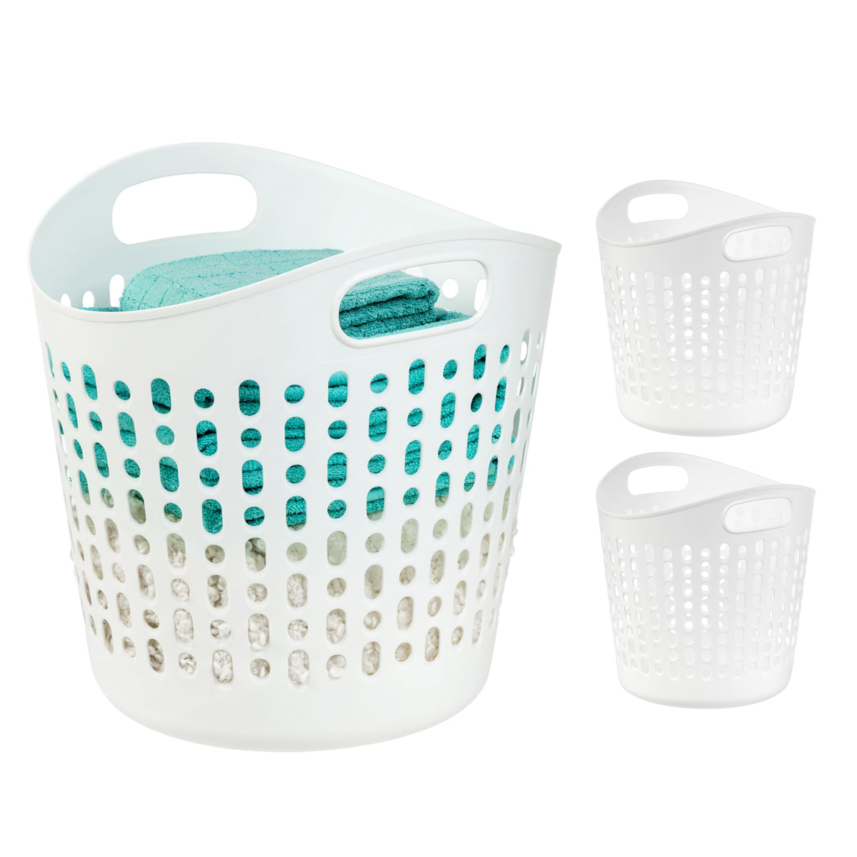IRIS USA Plastic Laundry Hamper, 27L- 3 PK, Flexible, Ventilation, White