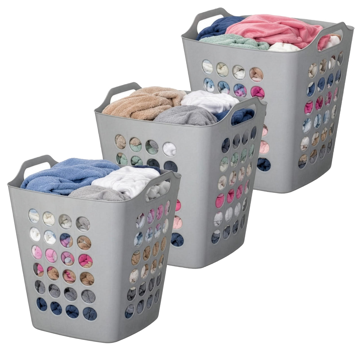 Flexible Plastic Laundry Basket - Square Storage Hamper with Side Handles for Easy Carrying - Versatile Organizer for Laundry, and Household Storage, 28 Litter White
