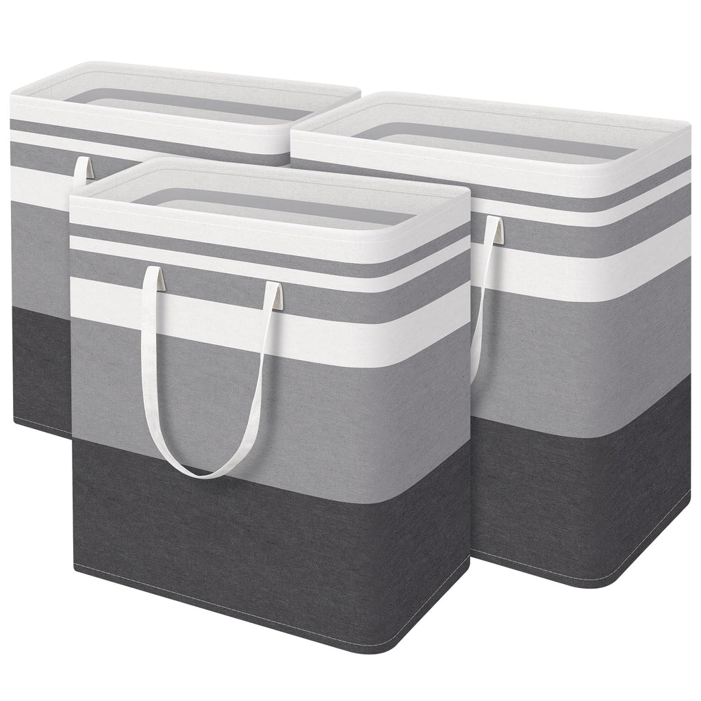 BlissTotes 3-Pack Laundry Basket, Collapsible Laundry Hamper, Grey, 75L