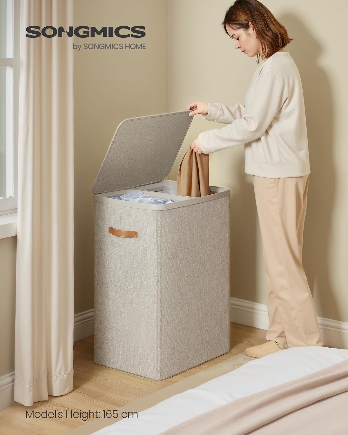 SONGMICS Laundry Basket, 170L Laundry Hamper with Lid, 2 Removable Bags