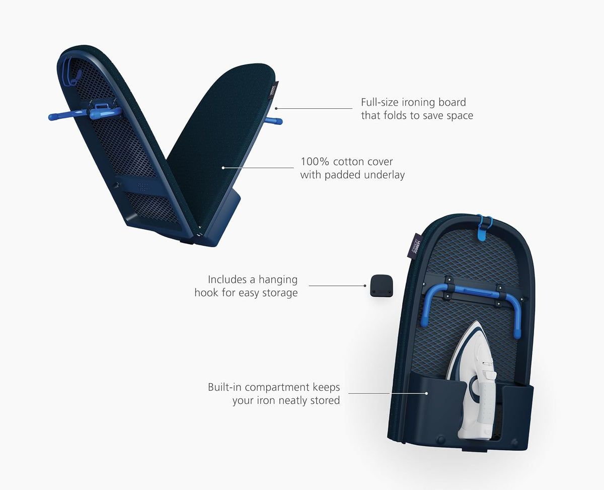 Joseph Joseph Pocket Max Plus Portable Folding Tabletop Ironing Board, 43" Surface, Integrated Iron Storage Hook