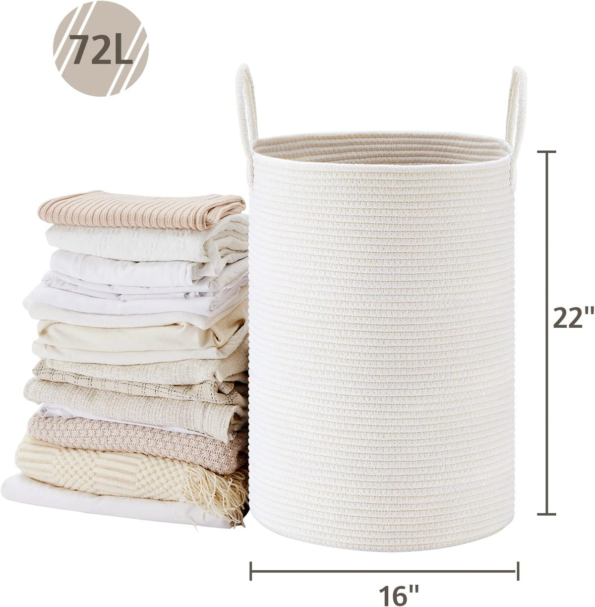 VIPOSCO 72L Tall Woven Laundry Basket Hamper, White