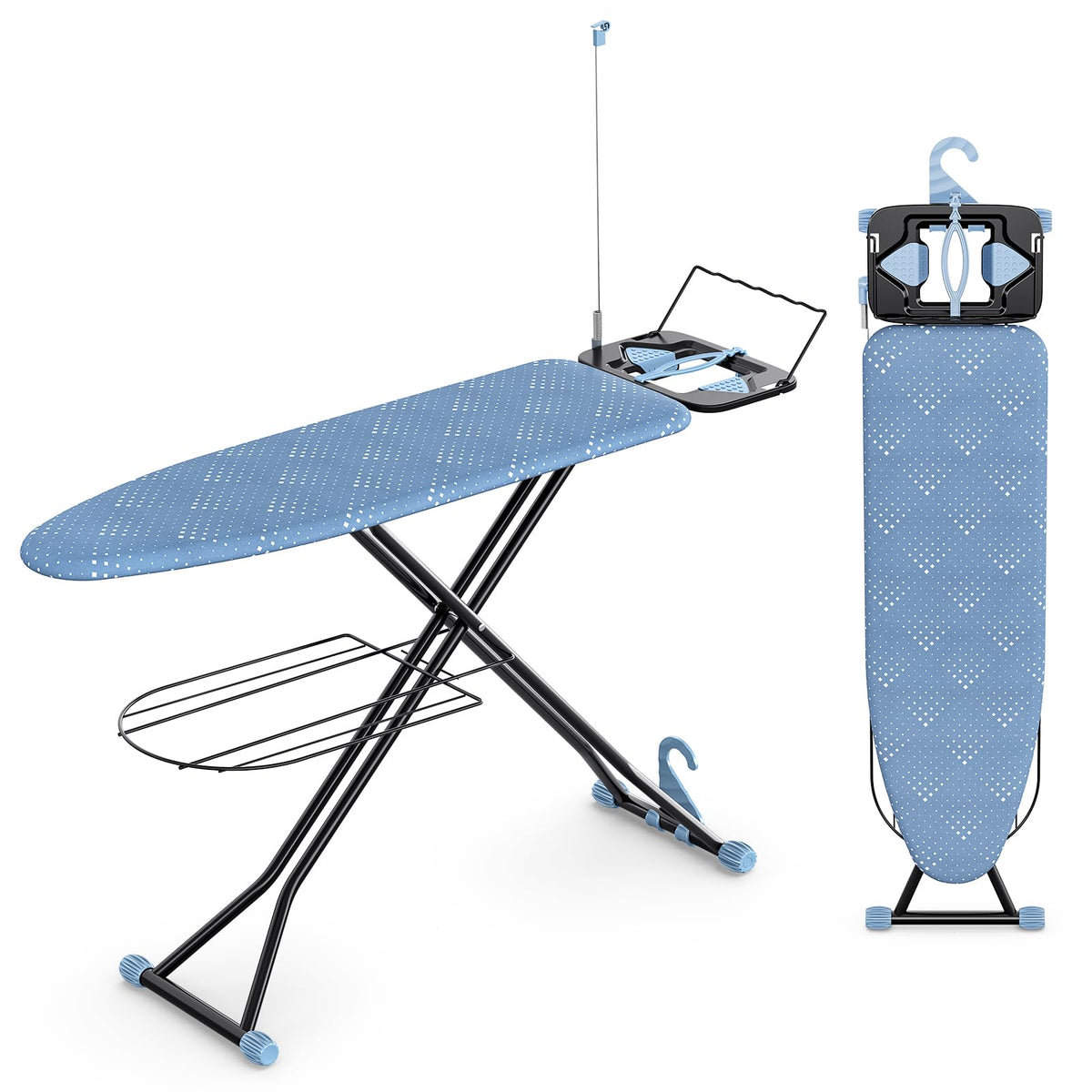 KINGBOARD Multi Functional Ironing Board with Clothes Shelf and Cord Holder