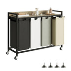 Herture Laundry Hamper with Shelf, Laundry Basket 4 Section, Laundry Sorter with Pull-Out Removable Large 4 Color Bags and Movable Wheels, Metal Frame, 4 x 15.87 Gallons (60L), Rustic Brown PF07XLN