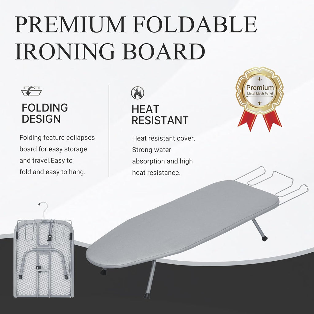 ZOES HOMEWARE Premium Metal Mesh Panel Tabletop Ironing Board Silver