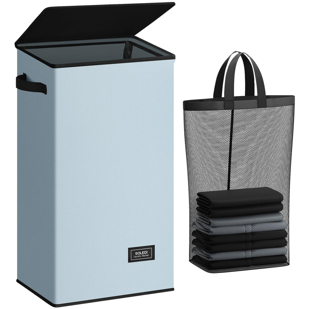 SOLEDI 100L Laundry Hamper with Lid, Large Collapsible Laundry Basket
