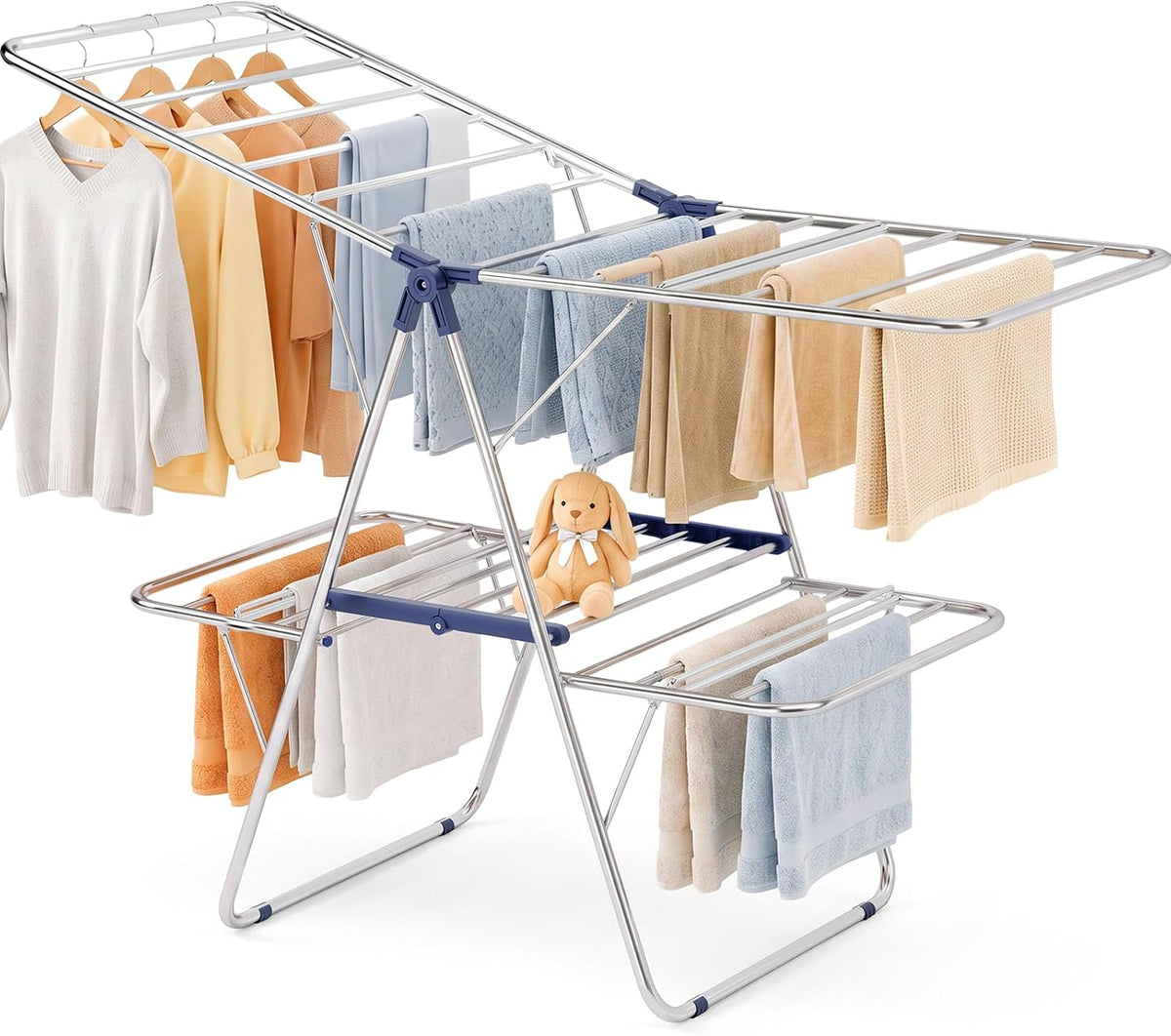 Stainless Steel 2-Tier Foldable Clothes Drying Rack, 57 Inches Max Height