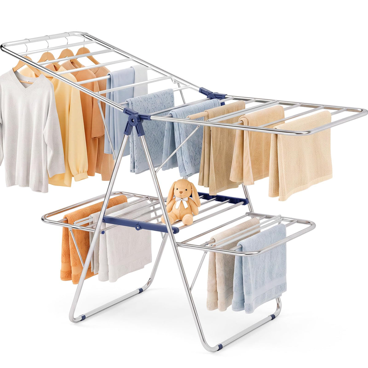 Stainless Steel 2-Tier Foldable Clothes Drying Rack, 57 Inches Max Height