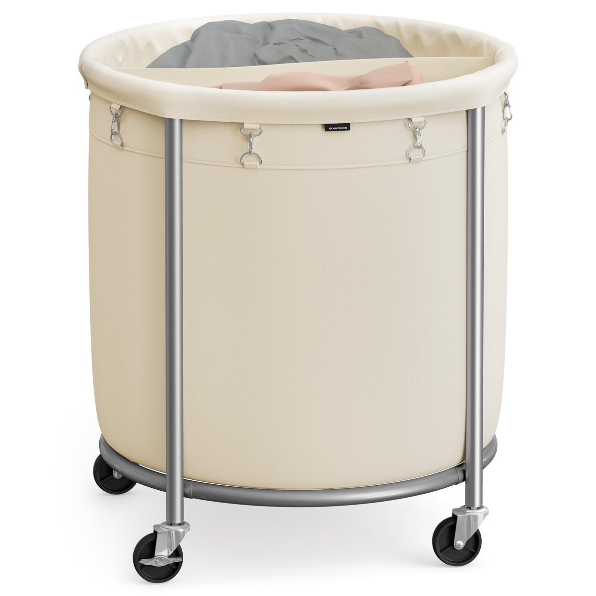 SONGMICS Laundry Basket with Wheels, 110L, Steel Frame, Removable Bag