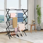MOYEE 4-Tiers Drying Space, Foldable Clothes Drying Rack, Laundry Drying Rack, Clothes Airer, Steel Frame，Indoor Outdoor Use