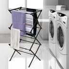 Black+Decker 3 Tier Expandable Collapsing Foldable Laundry Rack for Air Drying Clothing, Space Saving Heavy Duty Lightweight Metal Drying Rack, Black