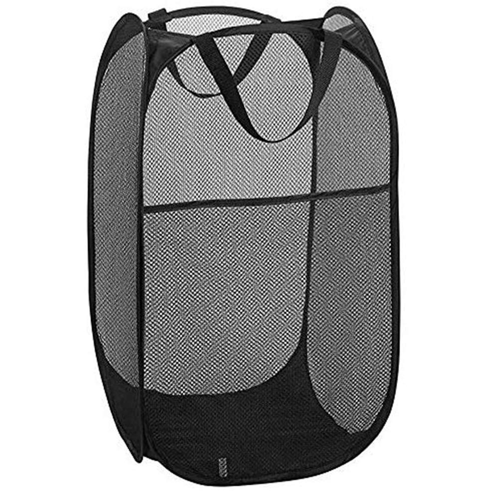 2 Packs Mesh Pop up Laundry Hamper (Black/Navy Blue) with Portable Durable Handles, Collapsible for Storage, Folding Pop-Up Clothes Hampers for Apartment, Home, College Dorm or Travel
