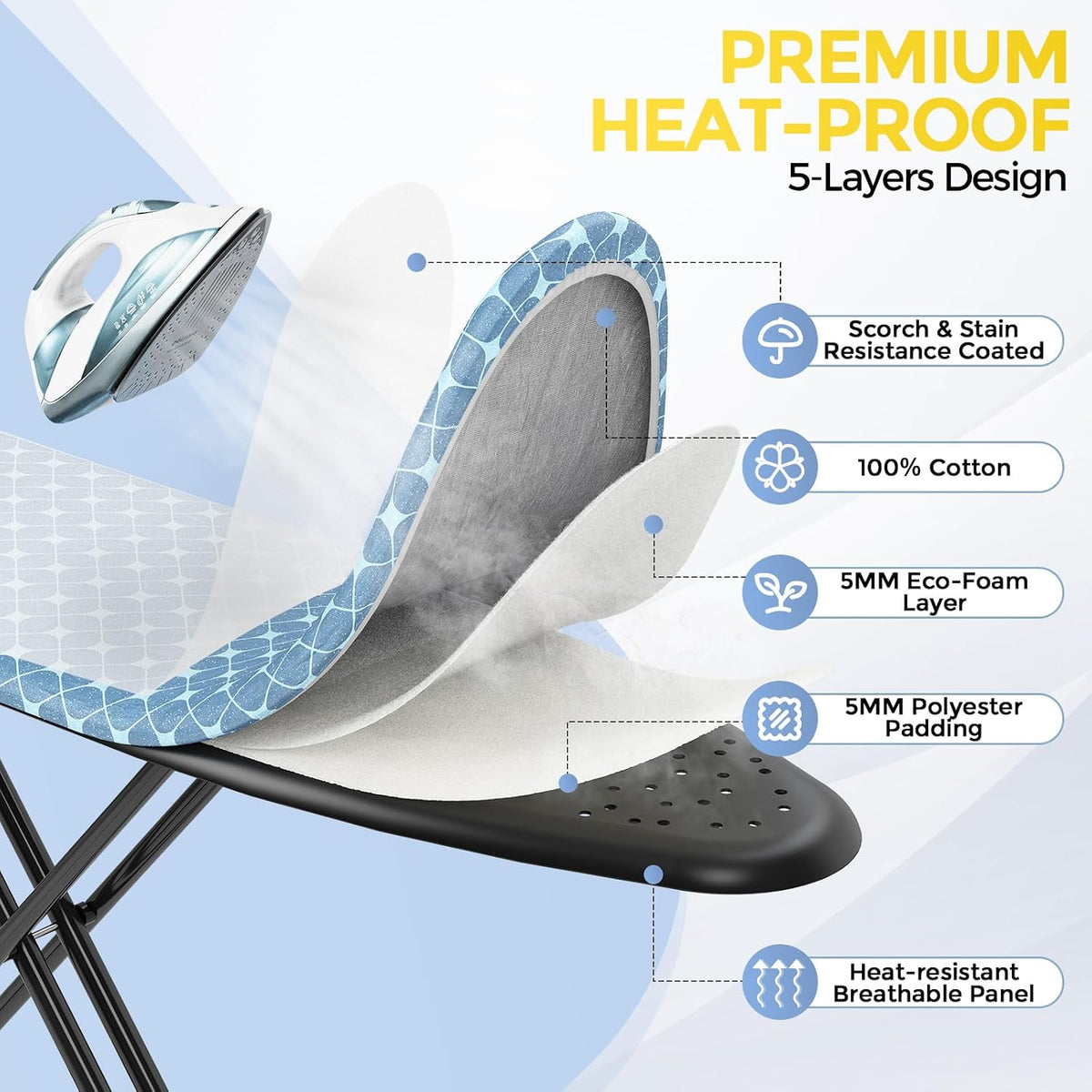 APEXCHASER Foldable 7-Level Heigh Adjustable Ironing Board with Iron Rest