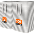 Lifewit 80L Large Laundry Baskets, Laundry Hampers Bags, 2 Pack, Beige