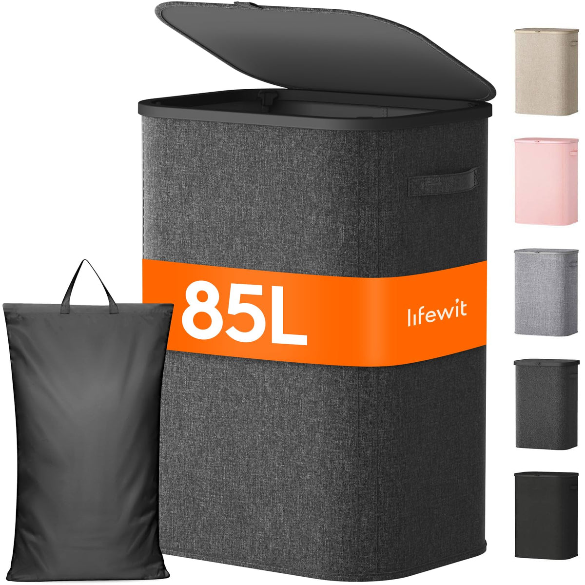 Lifewit 105L Large Laundry Basket with Lid, Laundry Hamper with Plastic Handles and Removable Bag, Foldable Tall Dirty Clothes Hampers for Laundry for Laundry Room, Bedroom, Bathroom, Dorm, Beige