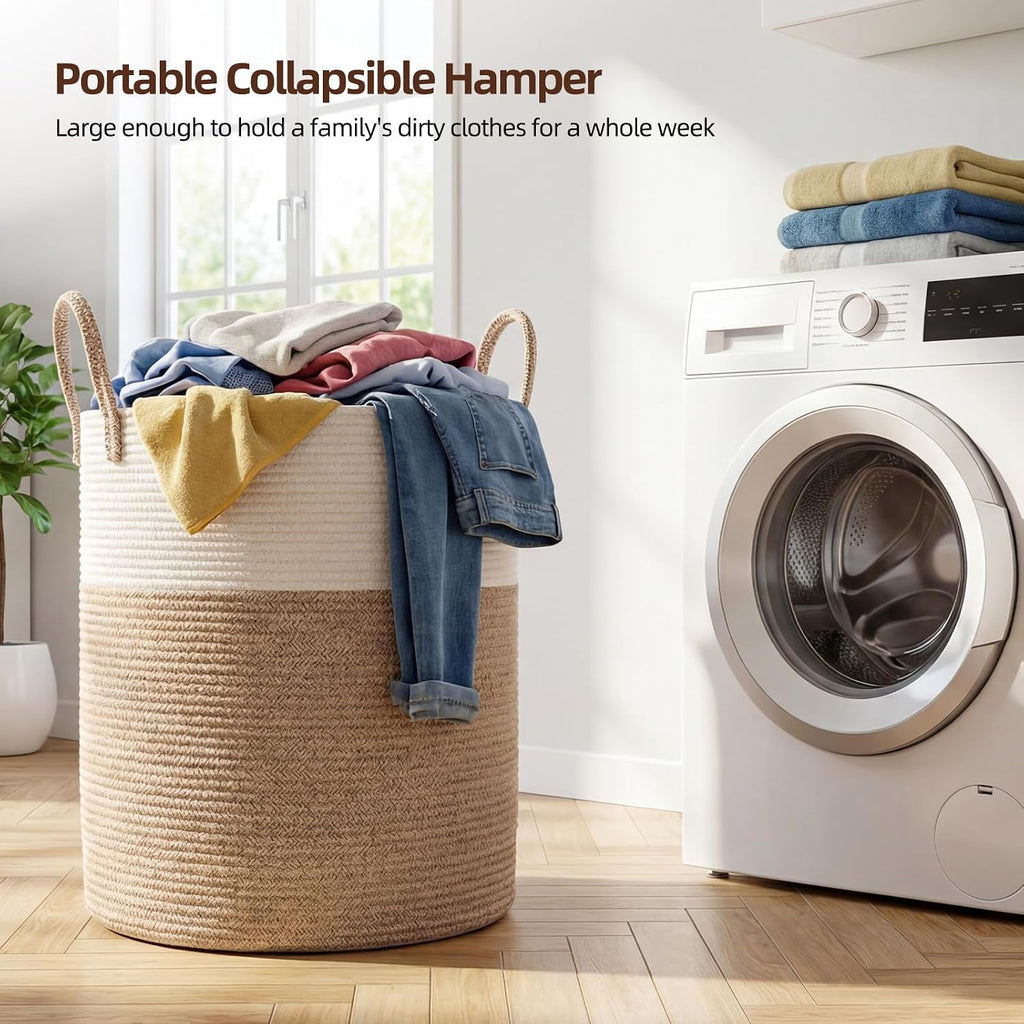 OIAHOMY 60L Nursery Hamper Laundry Basket Laundry Hamper Brown/White