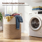 OIAHOMY 60L Nursery Hamper Laundry Basket Laundry Hamper Brown/White