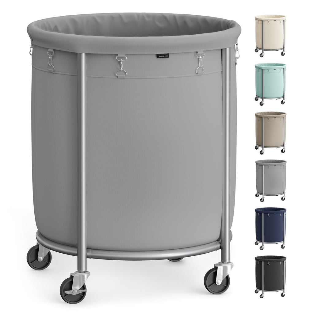 SONGMICS Laundry Basket with Wheels, 110L, Steel Frame, Removable Bag