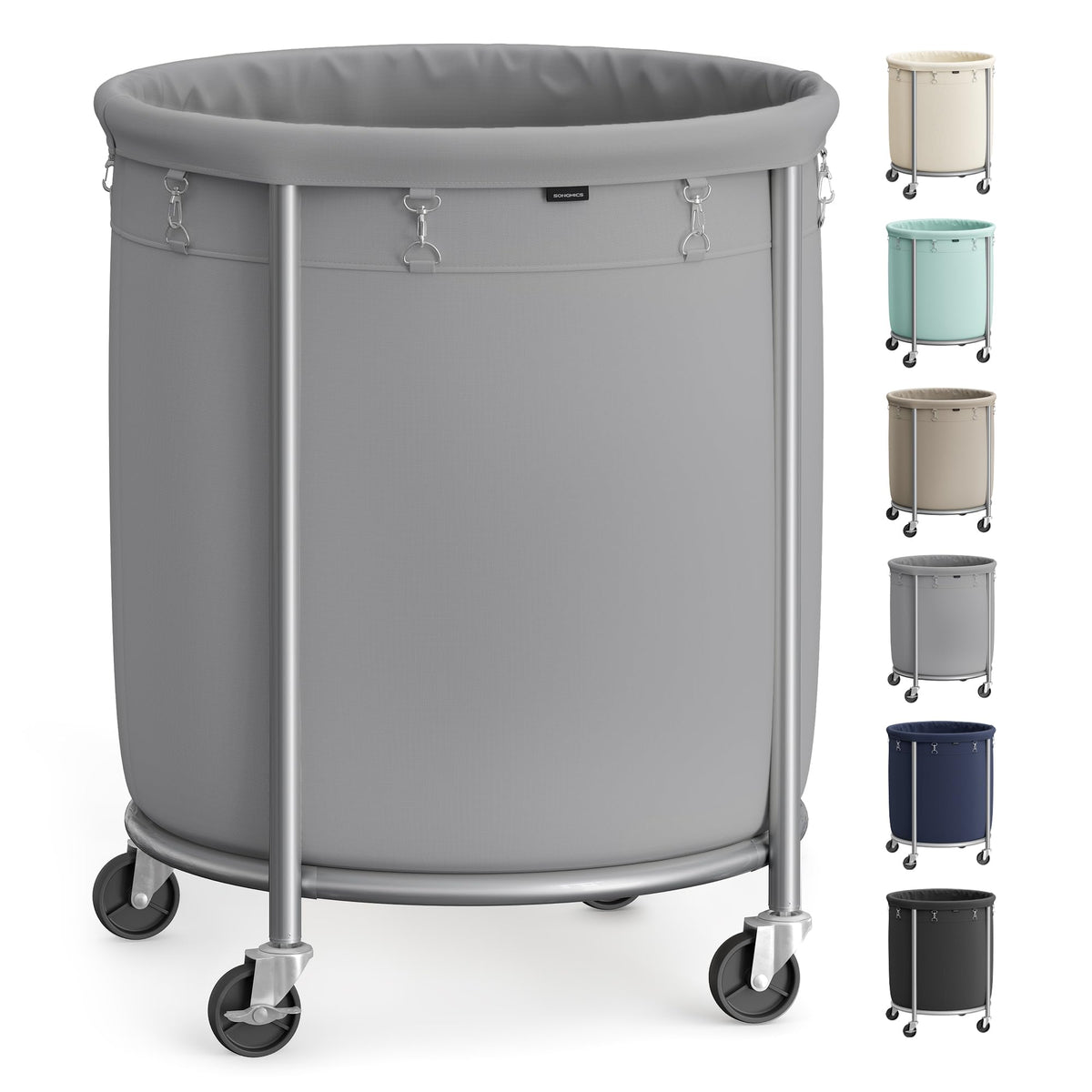 SONGMICS Laundry Basket with Wheels, 110L, Steel Frame, Removable Bag