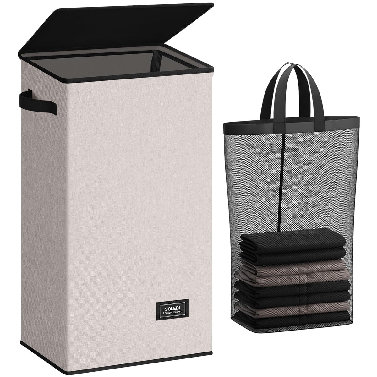 SOLEDI 100L Laundry Hamper with Lid, Large Collapsible Laundry Basket