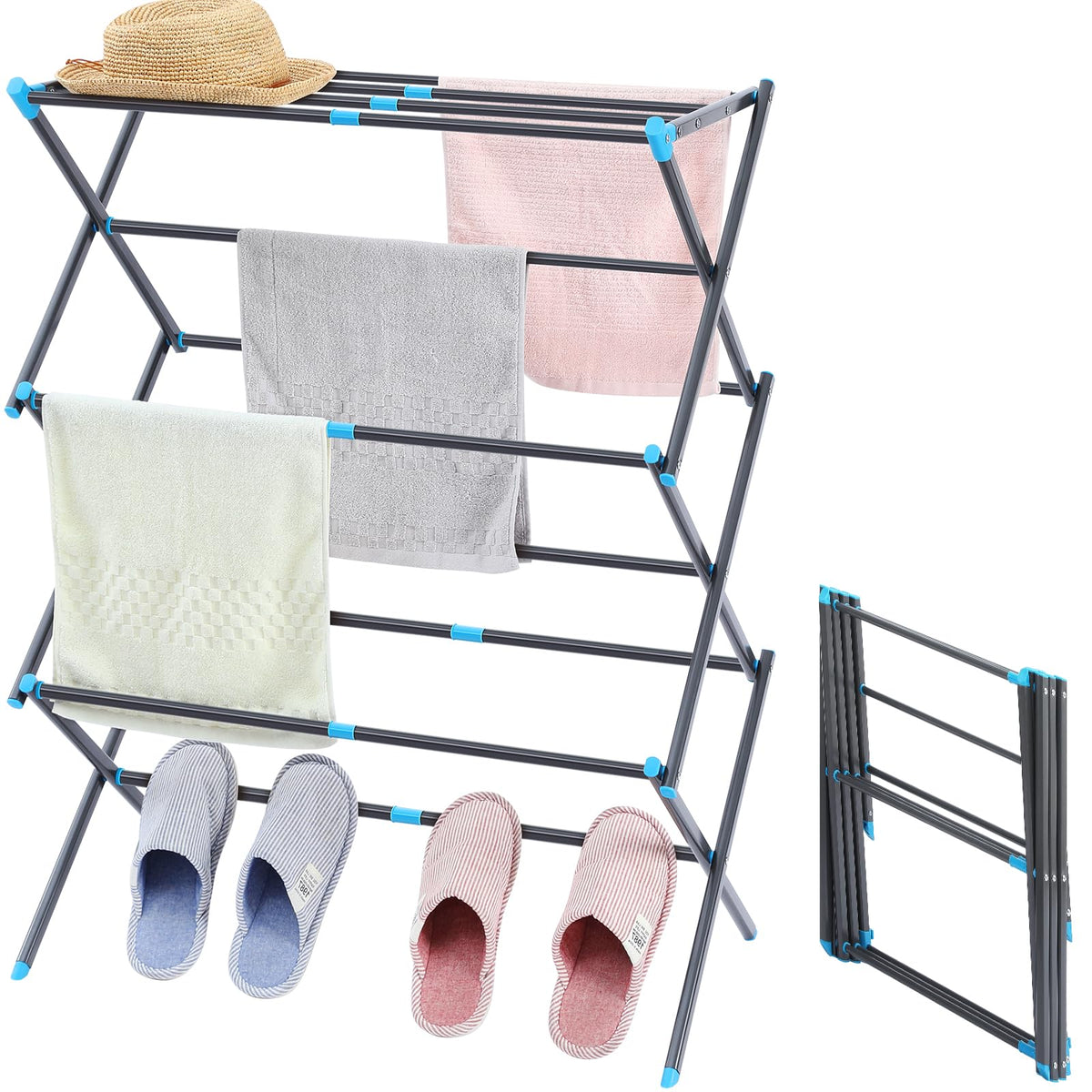 APEXCHASER Oversize 3-Tier Clothes Drying Rack, No Install, White
