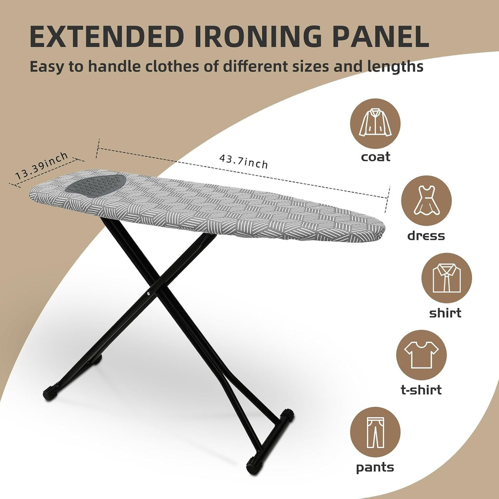 Ironing Board Adjustable Height Folding Ironing Board with Iron Pad, Heat-Resistant Cover, Thick Steel Tube Compact Iron Board (Grey)