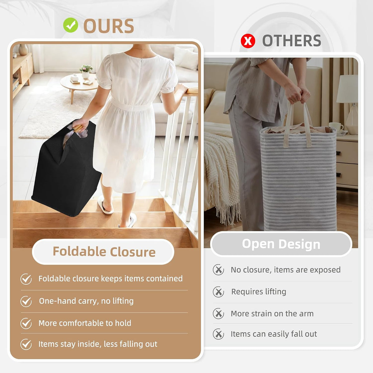 STORAGE MANIAC 2-Pack Collapsible Laundry Hamper with Bamboo Handles, Black