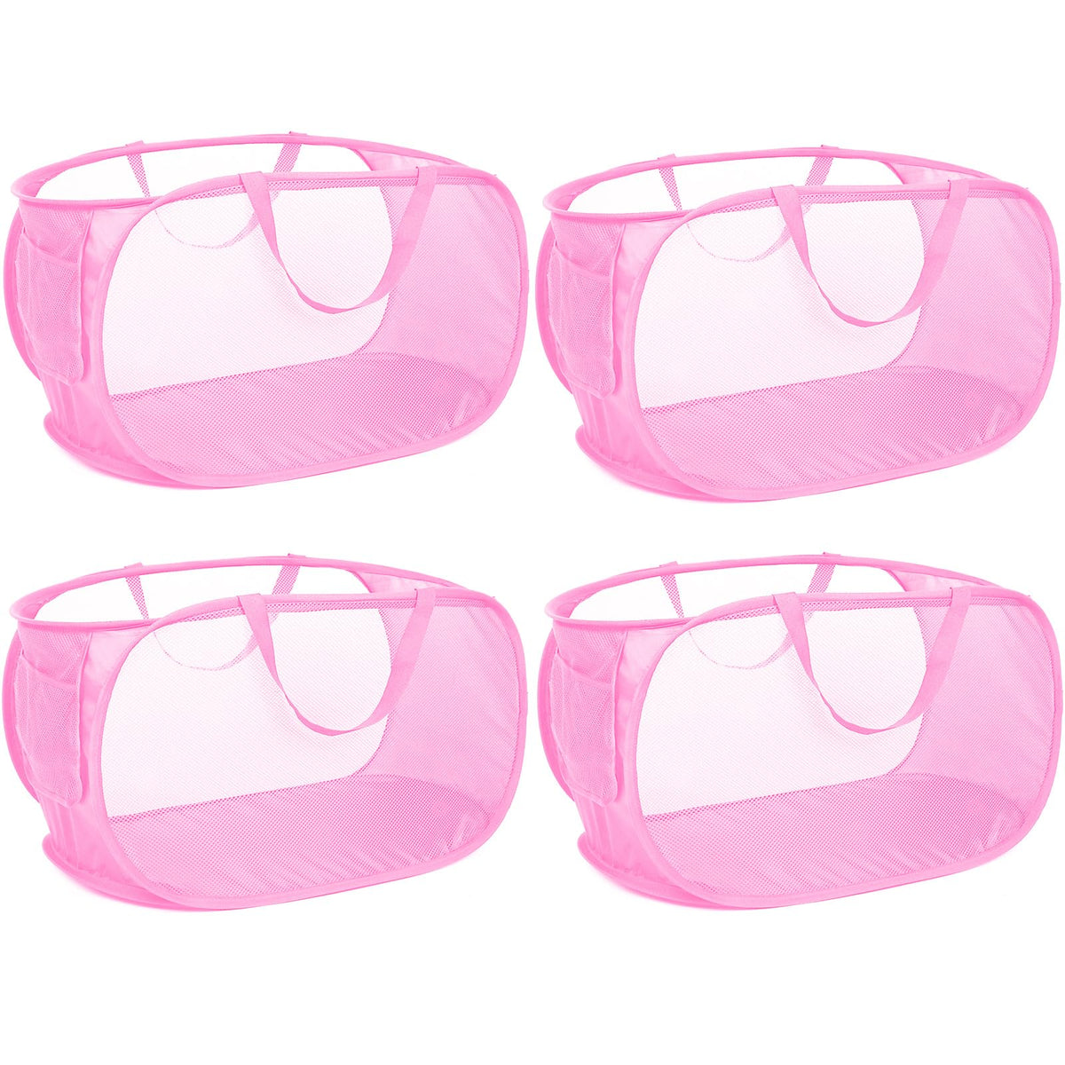 4 Pack Durable Collapsible Laundry Baskets, Mesh Foldable Laundry Basket, Pop Up Laundry Hamper with Pocket, Clothes Hamper with Reinforced Handles for Laundry, Bathroom, Kids Room, Dorm or Travel