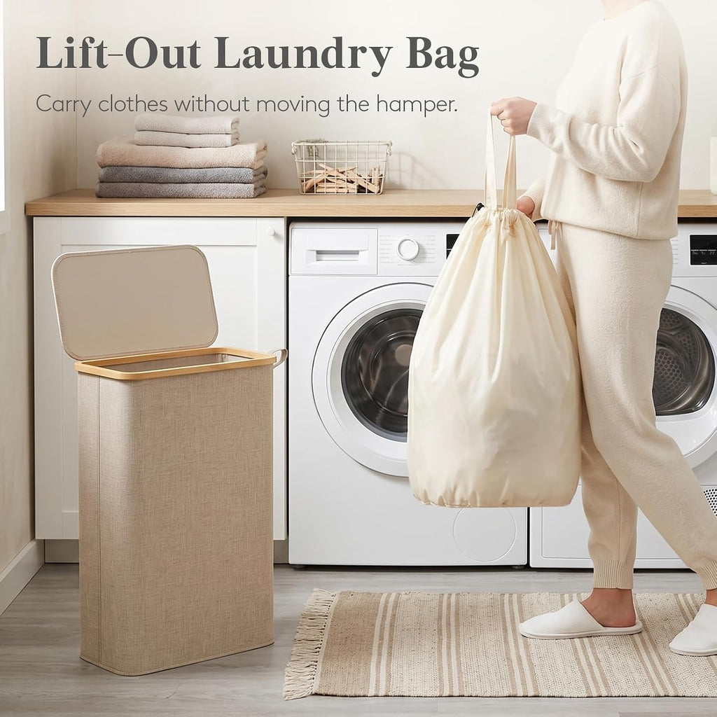 Lifewit 65L Slim Laundry Hamper with Lid and Removable Bag, Beige