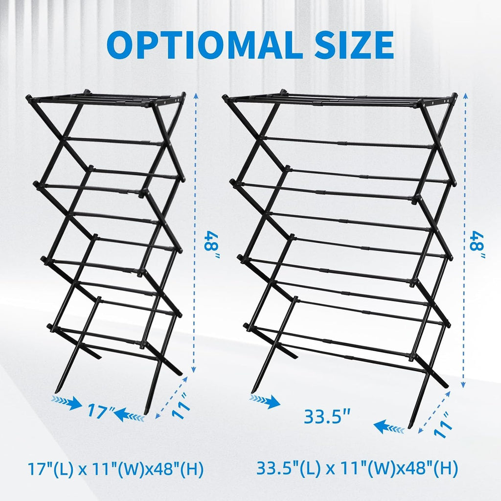 MOYEE 4-Tiers Drying Space, Foldable Clothes Drying Rack, Laundry Drying Rack, Clothes Airer, Steel Frame，Indoor Outdoor Use