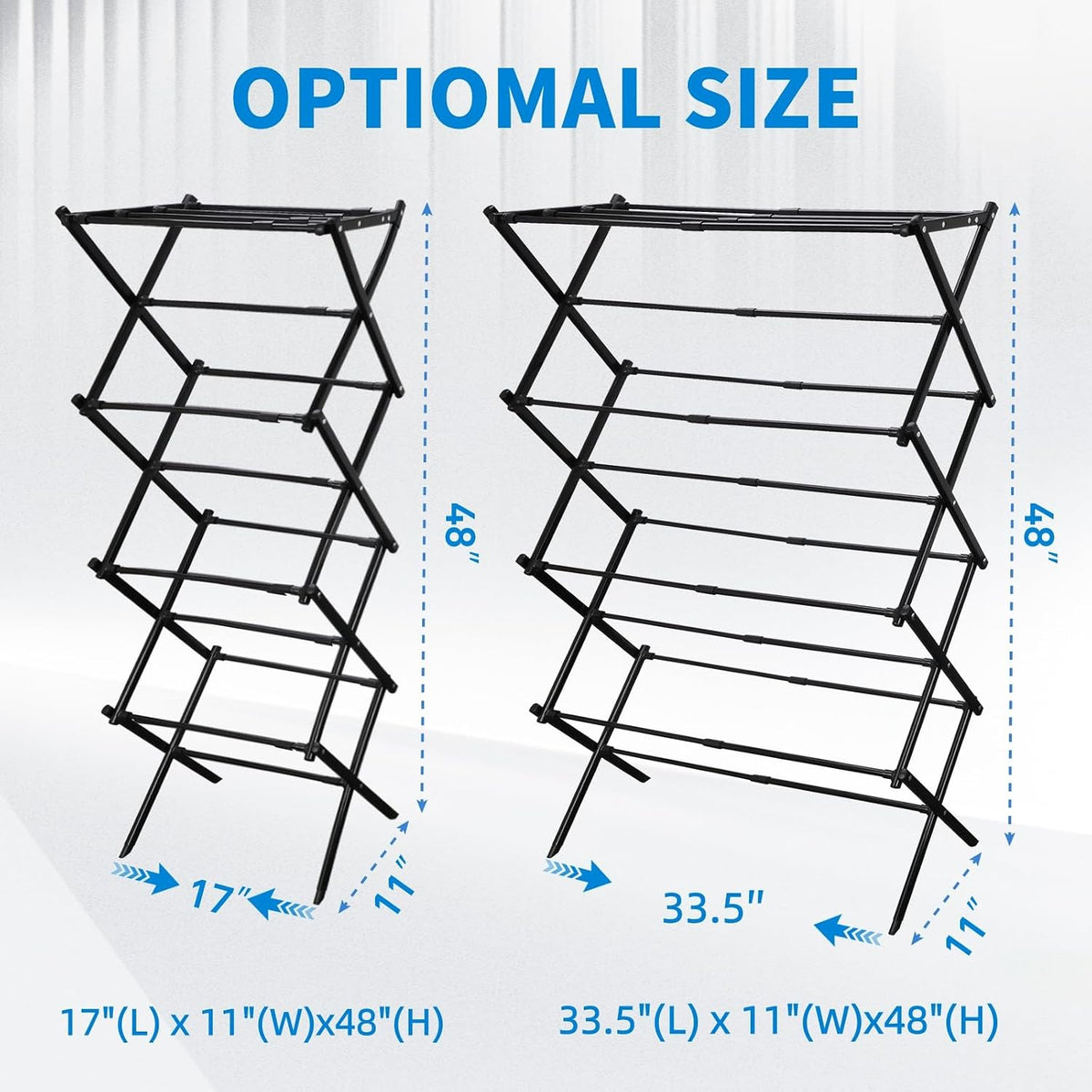 MOYEE 4-Tiers Drying Space, Foldable Clothes Drying Rack, Laundry Drying Rack, Clothes Airer, Steel Frame，Indoor Outdoor Use