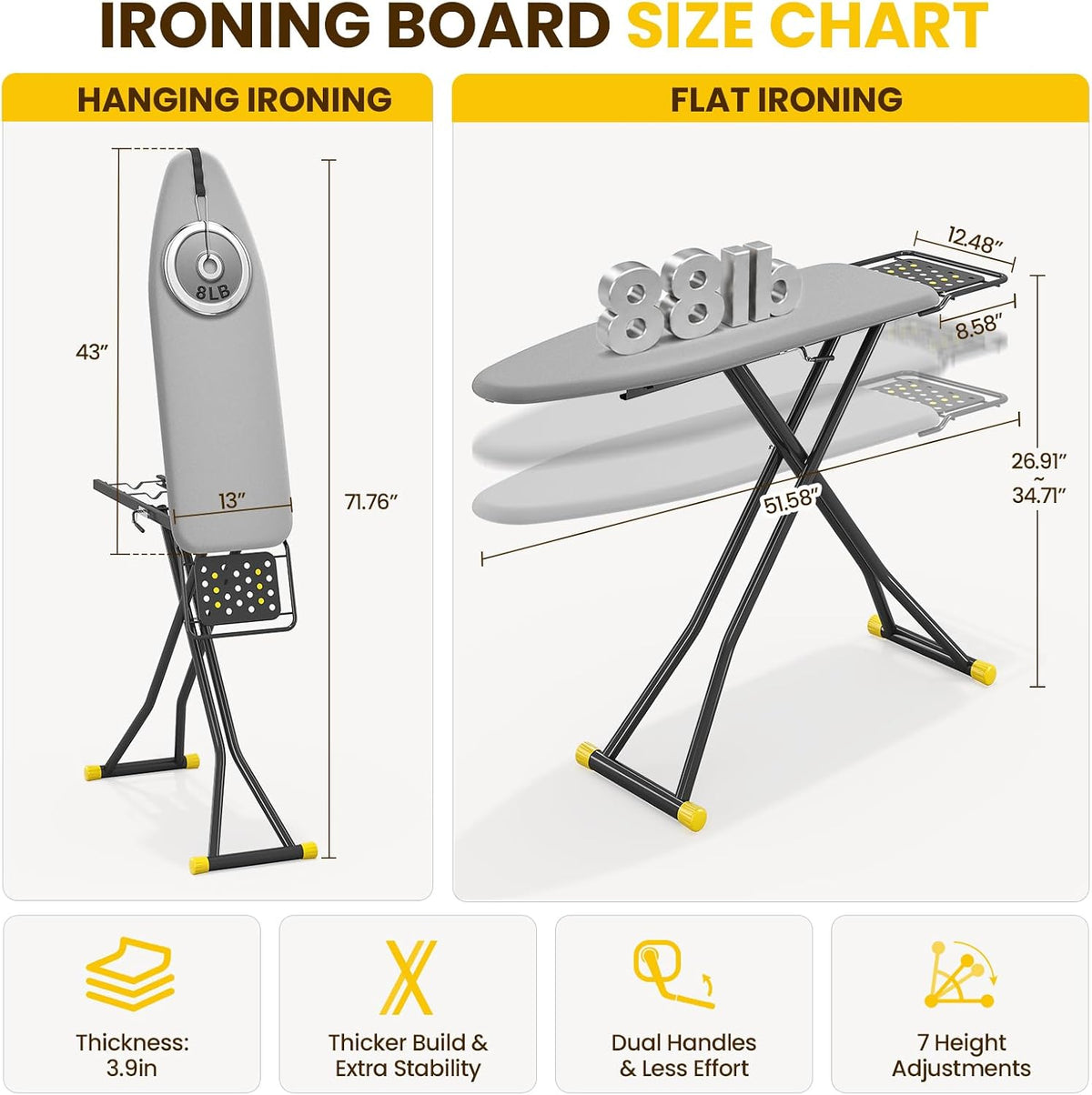 KINGBOARD 2-in-1 Stander & Steam Foldable Ironing Board with Iron Rest