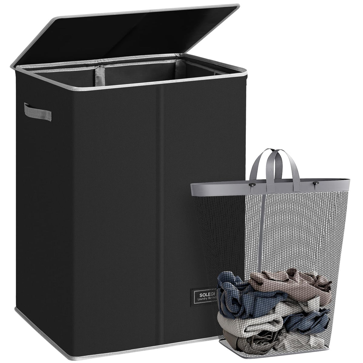 SOLEDI 100L Laundry Hamper with Lid, Large Collapsible Laundry Basket