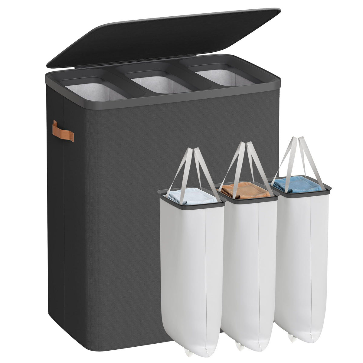 SONGMICS Laundry Basket, 170L Laundry Hamper with Lid, 2 Removable Bags