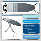 Bartnelli by Rorets Classic Ironing Board with New Patent EZ-Glide Technology, Made in Europe, Premium Iron Board with Iron Rest, 4 Layer Cover, 13x43 Surface, Height Adjustable to 36", 4 Steel Legs