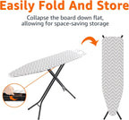 Amazon Basics Height Adjustable Full-Size Foldable Ironing Board, 4-Leg Fold-Up, Chevron Removable Cover, 60" x 14" x 38"
