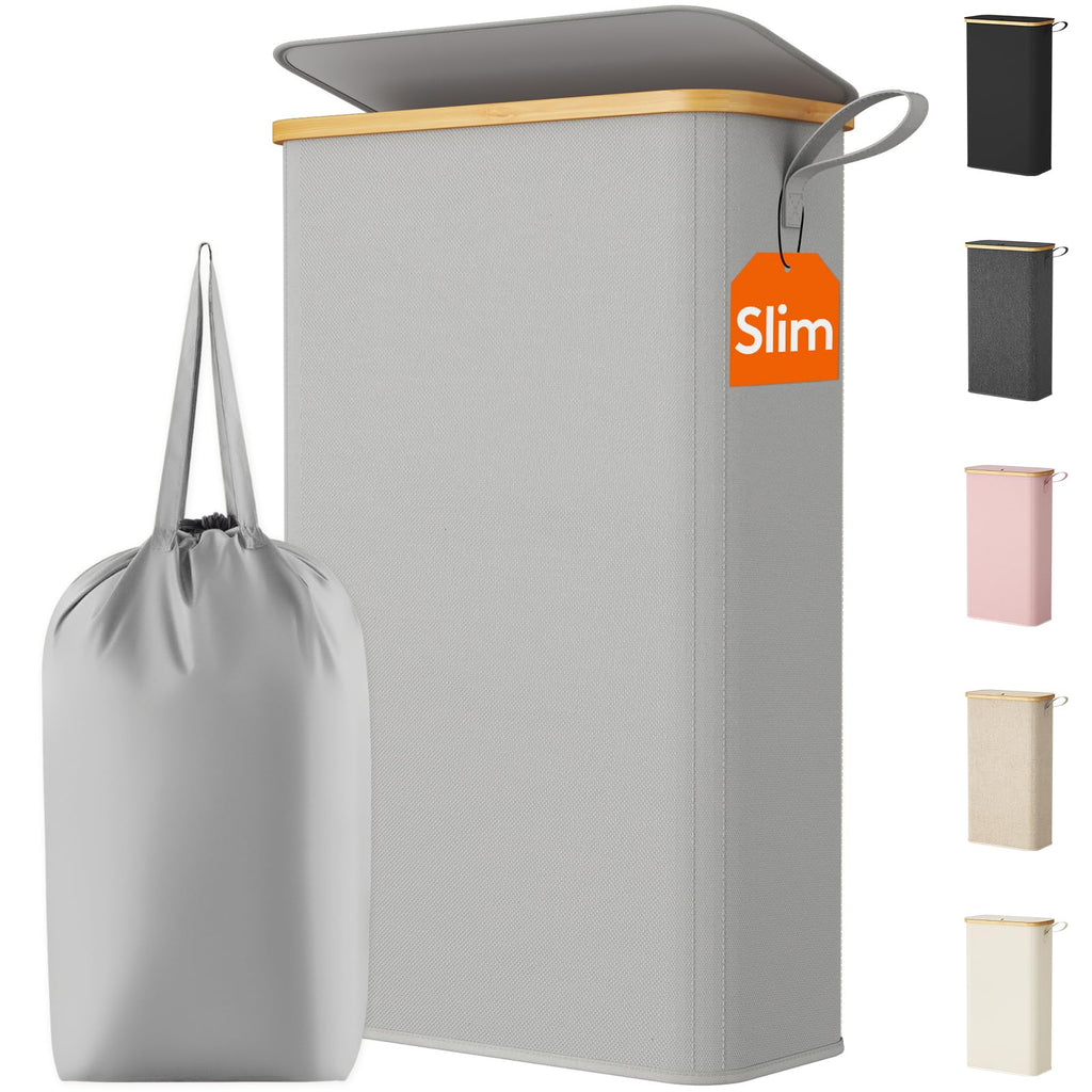 Lifewit 65L Slim Laundry Hamper with Lid and Removable Bag, Beige