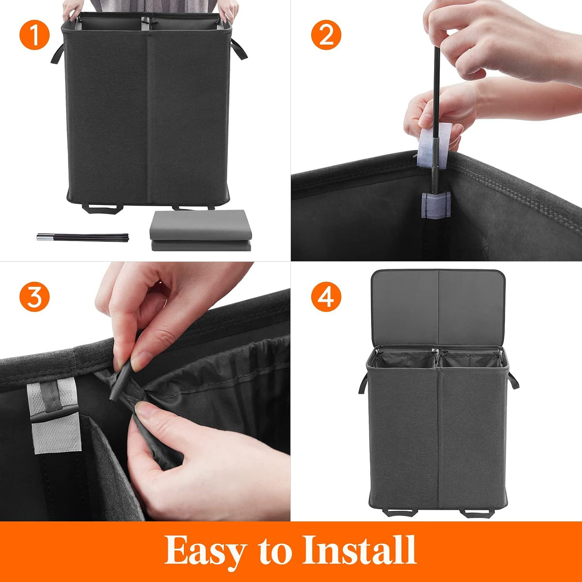 Lifewit Double Laundry Hamper with Lid, Removable Laundry Bags, Black
