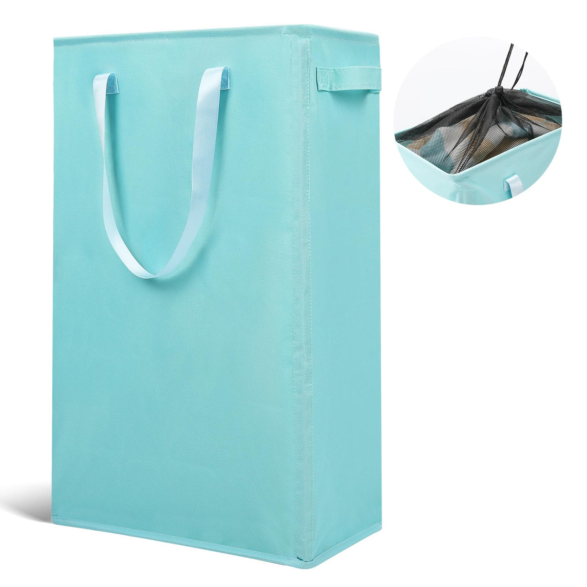 Odonata Slim Laundry Hamper Handles Collapsible Laundry Basket Thin Dirty Clothes Basket Narrow Laundry Bag Foldable Dirty Hamper 45L (Beige)